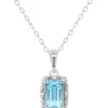 Deals 🤩 Sterling Silver 6x4mm Emerald Cut Blue Topaz Diamond Accent Halo Pendant Necklace by Belk & Co. 🤩