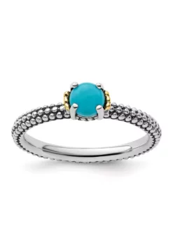 Best Pirce 😍 Sterling Silver and 14k Yellow Gold Accent Stackable Expressions Turquoise Antiqued Ring by Belk & Co. 🌟