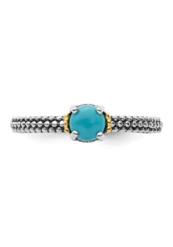 Best Pirce 😍 Sterling Silver and 14k Yellow Gold Accent Stackable Expressions Turquoise Antiqued Ring by Belk & Co. 🌟 -DealsBelk & Co. Store Belk 13711
