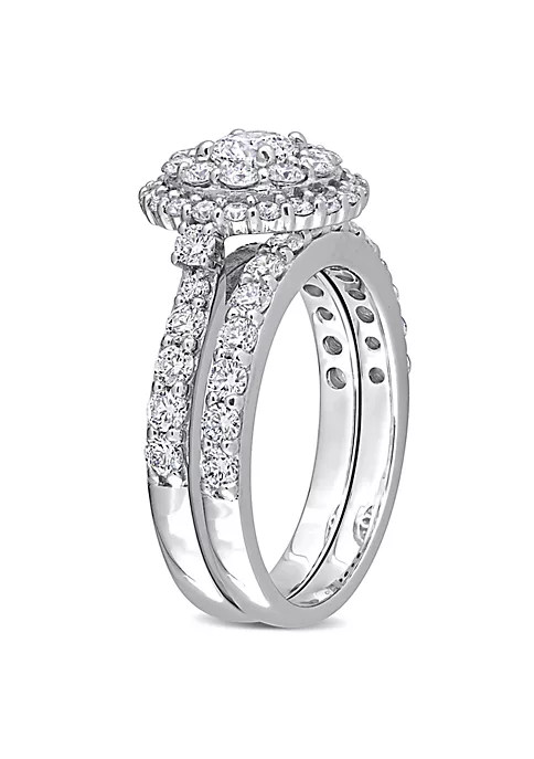 Budget 🔥 1.75 ct. t.g.w. Lab Created Diamond Double Halo Bridal Set Ring in 14K White Gold by Belk & Co. 🎉 4 Budget 🔥 1.75 ct. t.g.w. Lab Created Diamond Double Halo Bridal Set Ring in 14K White Gold by Belk & Co. 🎉 - Image 4
