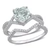 Hot Sale ✨ Heart Aquamarine and 1/3 CT TW Diamond Bridal Ring Set in 14k White Gold by Belk & Co. 🤩