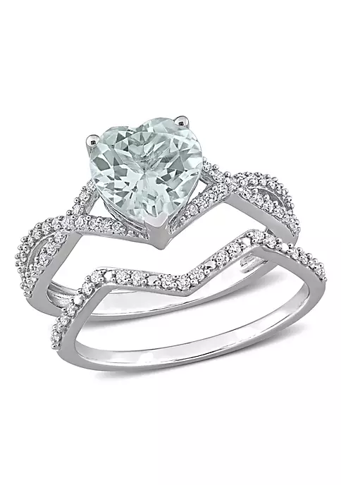 Hot Sale ✨ Heart Aquamarine and 1/3 CT TW Diamond Bridal Ring Set in 14k White Gold by Belk & Co. 🤩 1 Hot Sale ✨ Heart Aquamarine and 1/3 CT TW Diamond Bridal Ring Set in 14k White Gold by Belk & Co. 🤩