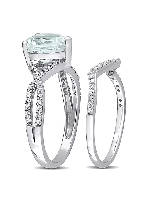 Hot Sale ✨ Heart Aquamarine and 1/3 CT TW Diamond Bridal Ring Set in 14k White Gold by Belk & Co. 🤩 2 Hot Sale ✨ Heart Aquamarine and 1/3 CT TW Diamond Bridal Ring Set in 14k White Gold by Belk & Co. 🤩 - Image 2