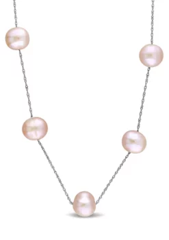Top 10 😀 7-8 Millimeter Pink Cultured Freshwater Pearl Tin Cup Necklace in 10k White Gold by Belk & Co. 🔥 -DealsBelk & Co. Store Belk 13757