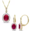 Brand new ✔️ 2-Piece Set Created Ruby, White Topaz and Diamond Accent Vintage Necklace and Earrings in 14k Yellow Gold by Belk & Co. 🎁