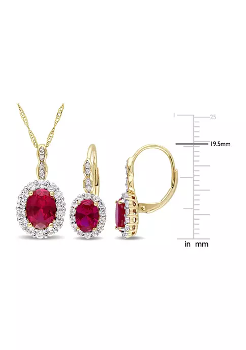 Brand new ✔️ 2-Piece Set Created Ruby, White Topaz and Diamond Accent Vintage Necklace and Earrings in 14k Yellow Gold by Belk & Co. 🎁 2 Brand new ✔️ 2-Piece Set Created Ruby, White Topaz and Diamond Accent Vintage Necklace and Earrings in 14k Yellow Gold by Belk & Co. 🎁 - Image 2