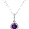 Hot Sale 🧨 Sterling Silver 6mm Round Amethyst Diamond Accent Halo Pendant Necklace by Belk & Co. 🎁