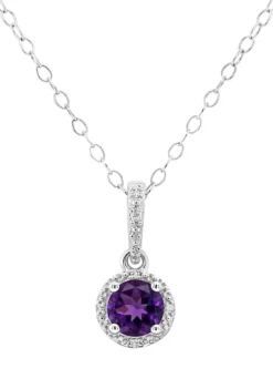 Hot Sale 🧨 Sterling Silver 6mm Round Amethyst Diamond Accent Halo Pendant Necklace by Belk & Co. 🎁 -DealsBelk & Co. Store Belk 13801