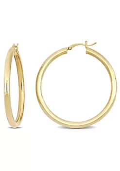 New 🎁 40MM Tube Hoop Earrings in Yellow Plated Sterling Silver by Belk & Co. 💯