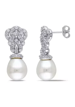Top 10 💯 9-9.5 MM Cultured Freshwater Pearl Earrings with Created White Sapphire in Sterling Silver by Belk & Co. 🛒