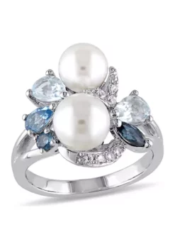 Best reviews of ⌛ Cultured Freshwater Pearl and 1.75 ct. t.w. Multi-Gemstone Cluster Ring in Sterling Silver by Belk & Co. 👏