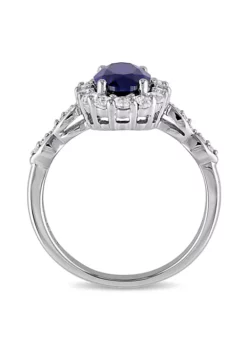 New 😉 2.63 ct. t.g.w. Created Blue Sapphire, White Topaz and 1/10 ct. t.w. Diamond Halo Ring in 14K White Gold by Belk & Co. 🛒 -DealsBelk & Co. Store Belk 13902