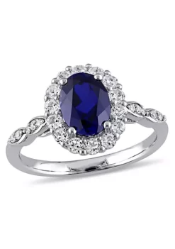 New 😉 2.63 ct. t.g.w. Created Blue Sapphire, White Topaz and 1/10 ct. t.w. Diamond Halo Ring in 14K White Gold by Belk & Co. 🛒 -DealsBelk & Co. Store Belk 13904
