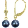 Outlet 🌟 6- 6.5 Millimeter Cultured Black Freshwater Pearl Solitaire Dangle Earrings in 10k Yellow Gold by Belk & Co. ⭐