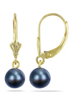 Outlet 🌟 6- 6.5 Millimeter Cultured Black Freshwater Pearl Solitaire Dangle Earrings in 10k Yellow Gold by Belk & Co. ⭐ -DealsBelk & Co. Store Belk 13909
