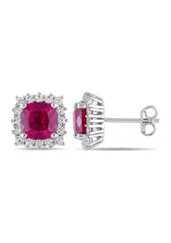 Best Pirce 😍 Lab Created 4.88 ct. t.g.w. Created Ruby and Created White Sapphire Stud Earrings in Sterling Silver by Belk & Co. 💯 -DealsBelk & Co. Store Belk 13947