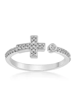 Brand new 🌟 1/8 ct. t.w. Diamond Sideways Cross Open Shank Ring in Sterling Silver by Belk & Co. 👏
