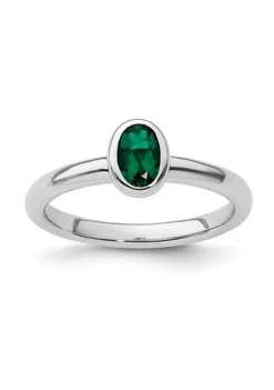Outlet 🎁 Lab Created 3/8 ct. t.w. Oval Created Emerald Stackable Expressions Ring in Sterling Silver by Belk & Co. 🥰 -DealsBelk & Co. Store Belk 13983