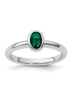Outlet 🎁 Lab Created 3/8 ct. t.w. Oval Created Emerald Stackable Expressions Ring in Sterling Silver by Belk & Co. 🥰 -DealsBelk & Co. Store Belk 13984