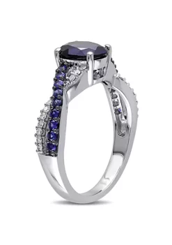 Outlet ✨ 2.36 ct. t.g.w. Created Blue Sapphire and 1/10 ct. t.w. Diamond Crossover Ring in 10K White Gold Black Rhodium Plated by Belk & Co. 🔥 -DealsBelk & Co. Store Belk 14030
