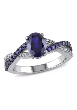 Outlet ✨ 2.36 ct. t.g.w. Created Blue Sapphire and 1/10 ct. t.w. Diamond Crossover Ring in 10K White Gold Black Rhodium Plated by Belk & Co. 🔥 -DealsBelk & Co. Store Belk 14032