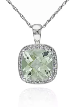 New ⌛ 10k White Gold Green Amethyst and Diamond Pendant by Belk & Co. ✨