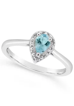 New โญ Sterling Silver 6x4mm Pear Shaped Aquamarine Diamond Accent Halo Ring by Belk & Co. โ๏ธ