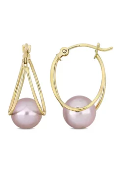 Promo 😍 8-8.5mm Freshwater Cultured Pink Pearl Drop Hoop Earrings in 10k Yellow Gold by Belk & Co. ✔️ -DealsBelk & Co. Store Belk 14090