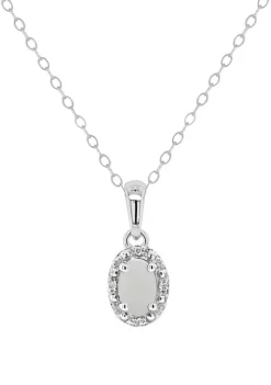 Best Pirce ⌛ Sterling Silver 6x4mm Oval Opal Diamond Accent Halo Pendant Necklace by Belk & Co. 🎁