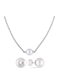 Deals 🎁 9-9.5mm Cultured Freshwater Pearl Necklace and 8-8.5MM & 12.5-13MM Cultured Freshwater Button Pearl Stud Earrings in Sterling Silver by Belk & Co. 😍
