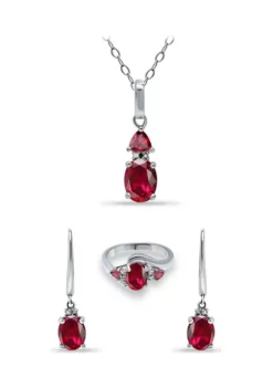 Coupon ❤️ Lab Created 5.78 ct. Created Pink Sapphire and Diamond Pendant Necklace, Ring and Drop Earrings, 3pc Set, Sterling Silver by Belk & Co. 🧨