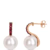 Buy 🎁 Freshwater Cultured Pearl and Ruby Drop Earrings in 10k Rose Gold by Belk & Co. ✨