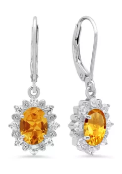 Buy 👏 Sterling Silver Halo Sunburst Oval Citrine Leverback Earrings (8 mm x 6 mm) by Belk & Co. 😉 -DealsBelk & Co. Store Belk 14149