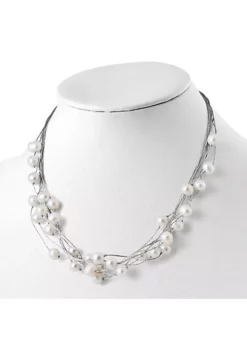 Best Sale ❤️ Sterling Silver Rhodium-plated 8-10mm White Freshwater Cultured Pearl Multi-strand Necklace by Belk & Co. 🎁 -DealsBelk & Co. Store Belk 14160