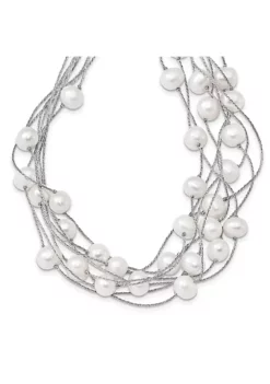 Best Sale ❤️ Sterling Silver Rhodium-plated 8-10mm White Freshwater Cultured Pearl Multi-strand Necklace by Belk & Co. 🎁 -DealsBelk & Co. Store Belk 14161