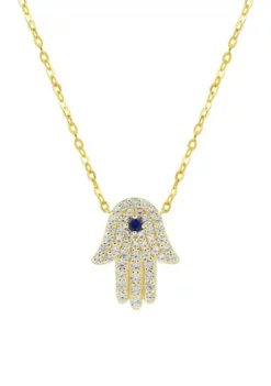 Flash Sale 🤩 Created Sapphire and Created White Sapphire Hamsa Necklace in 10K Yellow Gold by Belk & Co. 🔥
