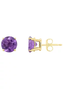 Best Sale 👏 14K Yellow Gold 7mm Round Amethyst Stud Earrings by Belk & Co. 🌟 -DealsBelk & Co. Store Belk 14180