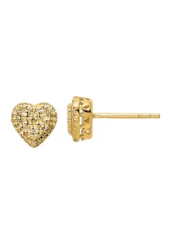 Hot Sale 💯 14K Yellow Gold Polished Diamond Cut Heart Post Earrings by Belk & Co. 🛒