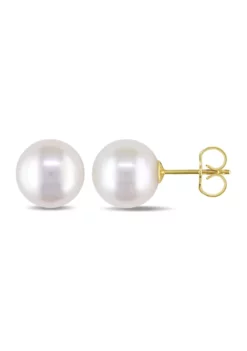 Wholesale 👍 9-9.5mm White Cultured Freshwater Pearl Stud Earrings in 14k Yellow Gold by Belk & Co. 🛒