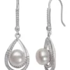 Best Sale 🎉 8-9 Millimeter Cultured Freshwater Pearl and Lab-Created Sapphire Wire Earrings in Sterling Silver by Belk & Co. 😍