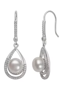 Best Sale ๐ 8-9 Millimeter Cultured Freshwater Pearl and Lab-Created Sapphire Wire Earrings in Sterling Silver by Belk & Co. ๐