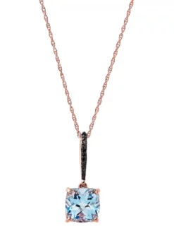Outlet 👍 1/10 ct. t.w. Diamond and 2.8 ct. t.w Created Sky Blue Topaz Necklace in 10K Rose Gold with 18" Rope Chain by Belk & Co. ✨