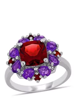 Buy 😉 3.25 ct. t.w. Garnet and 1.125 ct. t.w. Amethyst Quatrefoil Floral Ring in Sterling Silver by Belk & Co. 🌟