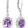 New 🛒 Sterling Silver Halo Sunburst Oval Amethyst Lever Back Earrings (8 mm x 6 mm) by Belk & Co. ⌛