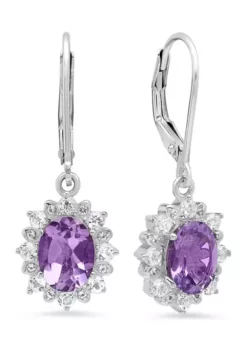New 🛒 Sterling Silver Halo Sunburst Oval Amethyst Lever Back Earrings (8 mm x 6 mm) by Belk & Co. ⌛ -DealsBelk & Co. Store Belk 14301