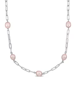 Hot Sale ❤️ 8-9mm Pink Cultured Freshwater Pearl Station Necklace in Sterling Silver by Belk & Co. 🎁 -DealsBelk & Co. Store Belk 14309
