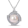 Cheapest 😍 12-12.5 MM Cultured Freshwater Pearl and Cubic Zirconia Geometric Necklace in Sterling Silver by Belk & Co. ⭐