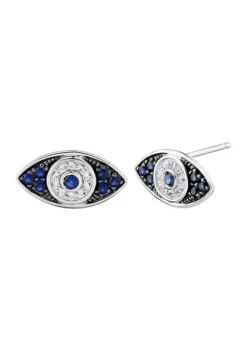 Cheap ✔️ Created Sapphire and White Sapphire Evil Eye Stud Earrings in 10K White Gold by Belk & Co. 😀