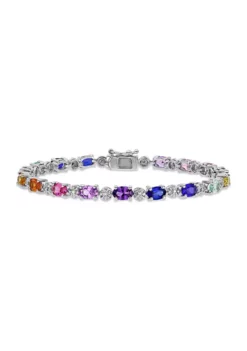 Wholesale 💯 Lab Created 9.90 ct. t.g.w. Multi-Color Created Sapphire and Diamond-Accent Tennis Bracelet in Sterling Silver by Belk & Co. 🔔