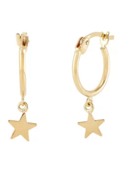 Best deal ๐ 1.27 mm x 12 mm Tube Hoop with Dangle Stars Earrings in 10K Yellow Gold by Belk & Co. ๐